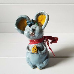Vintage Mouse Holding Cheese Figurine